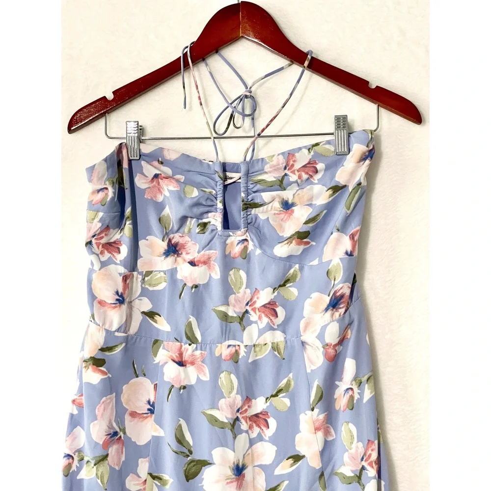 Abercrombie & Fitch Blue Floral Halter Maxi Dress Keyhole Large Tall Feminine